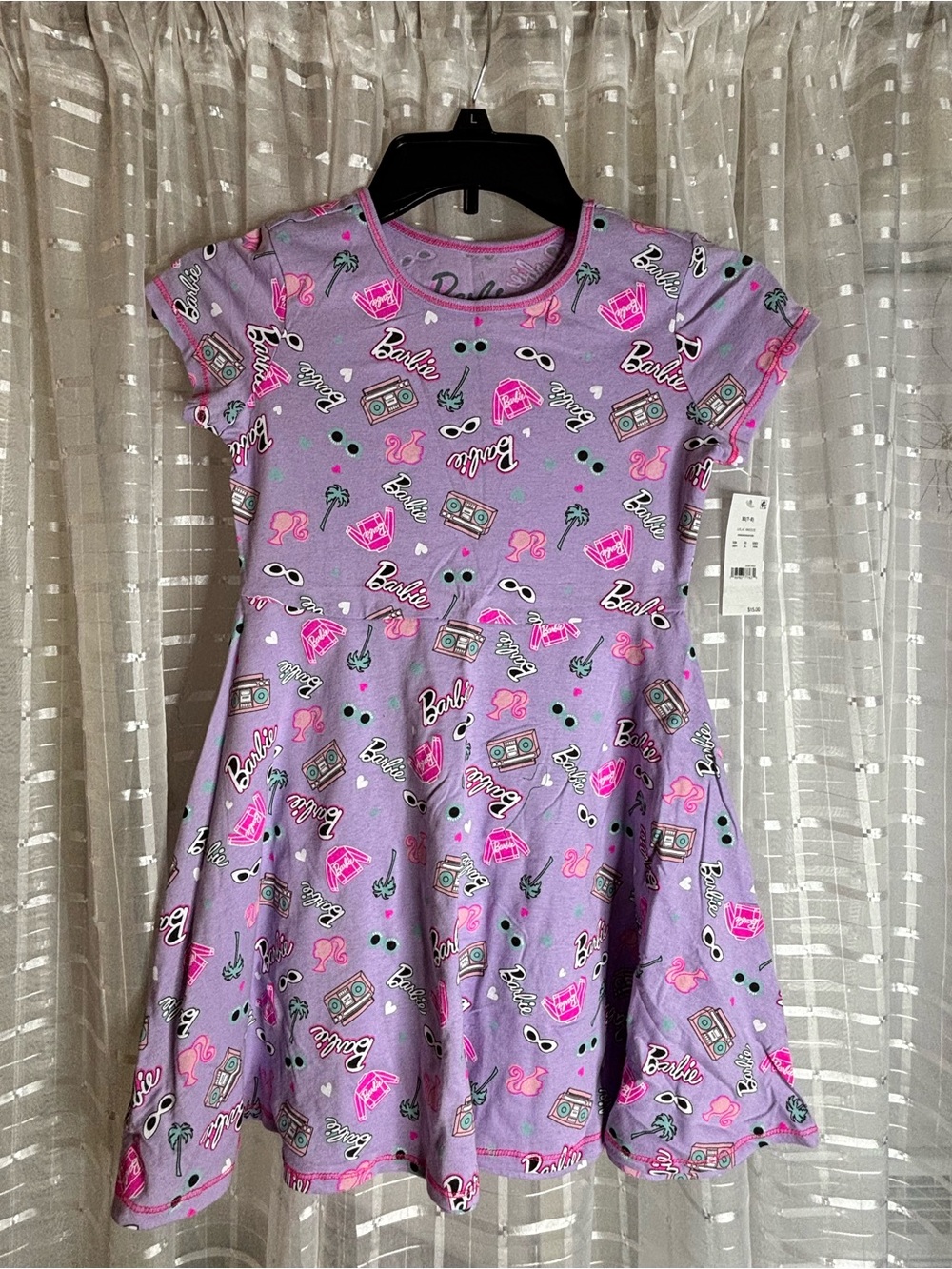 Mattel Lavender & Pink Barbie Graphic Fit-and-Flare Dress